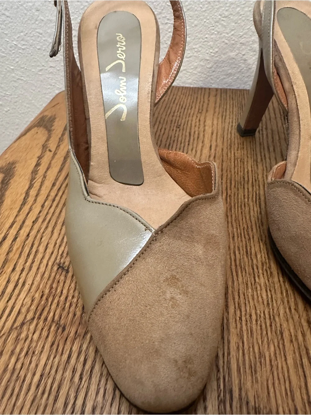 John Jerro Women's Two-Tone Beige Slingback Heels